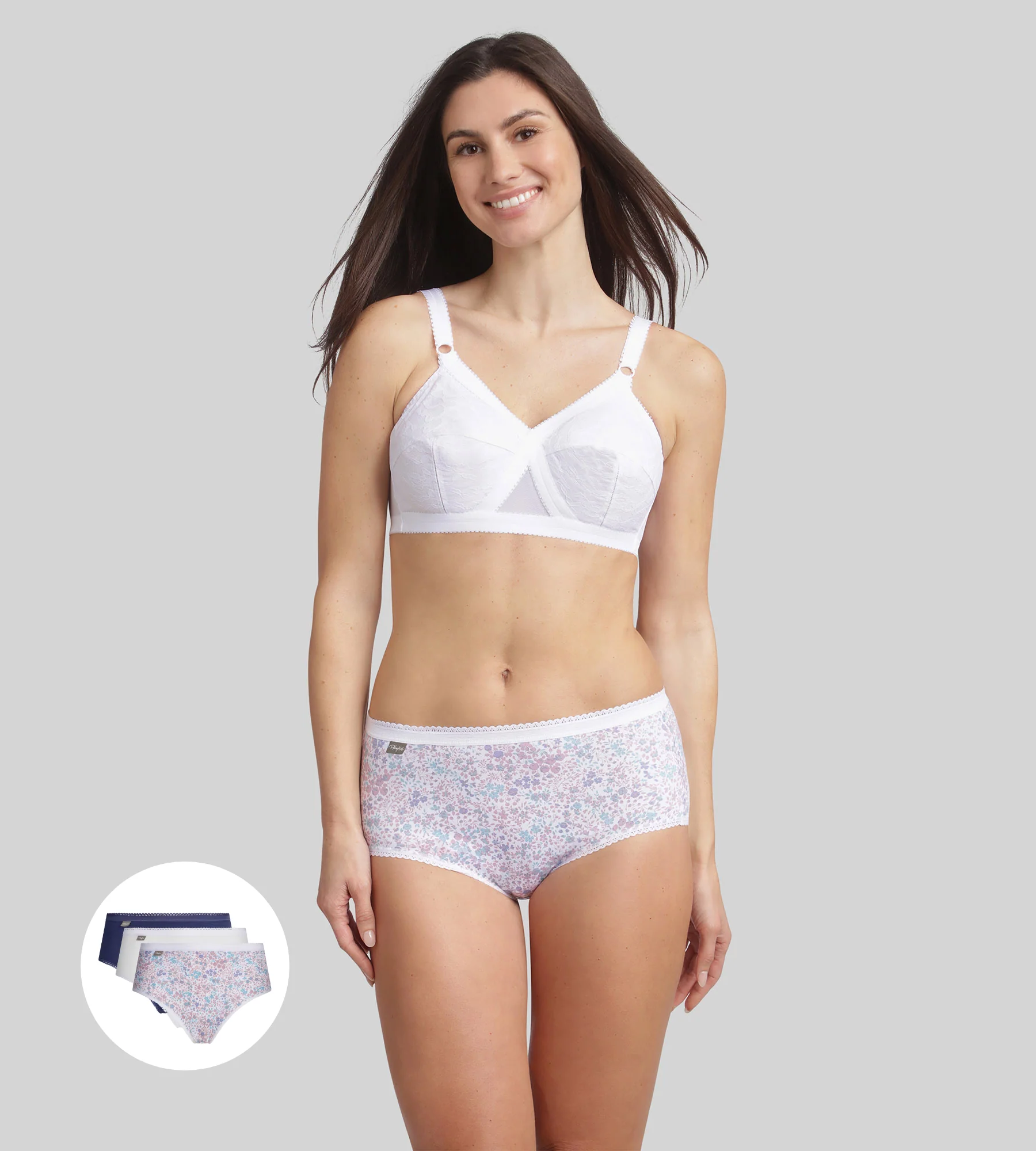 Lot de 3 culottes bleu cobalt, blanc et imprimé fleuri pastel Cotton Stretch - Image 3