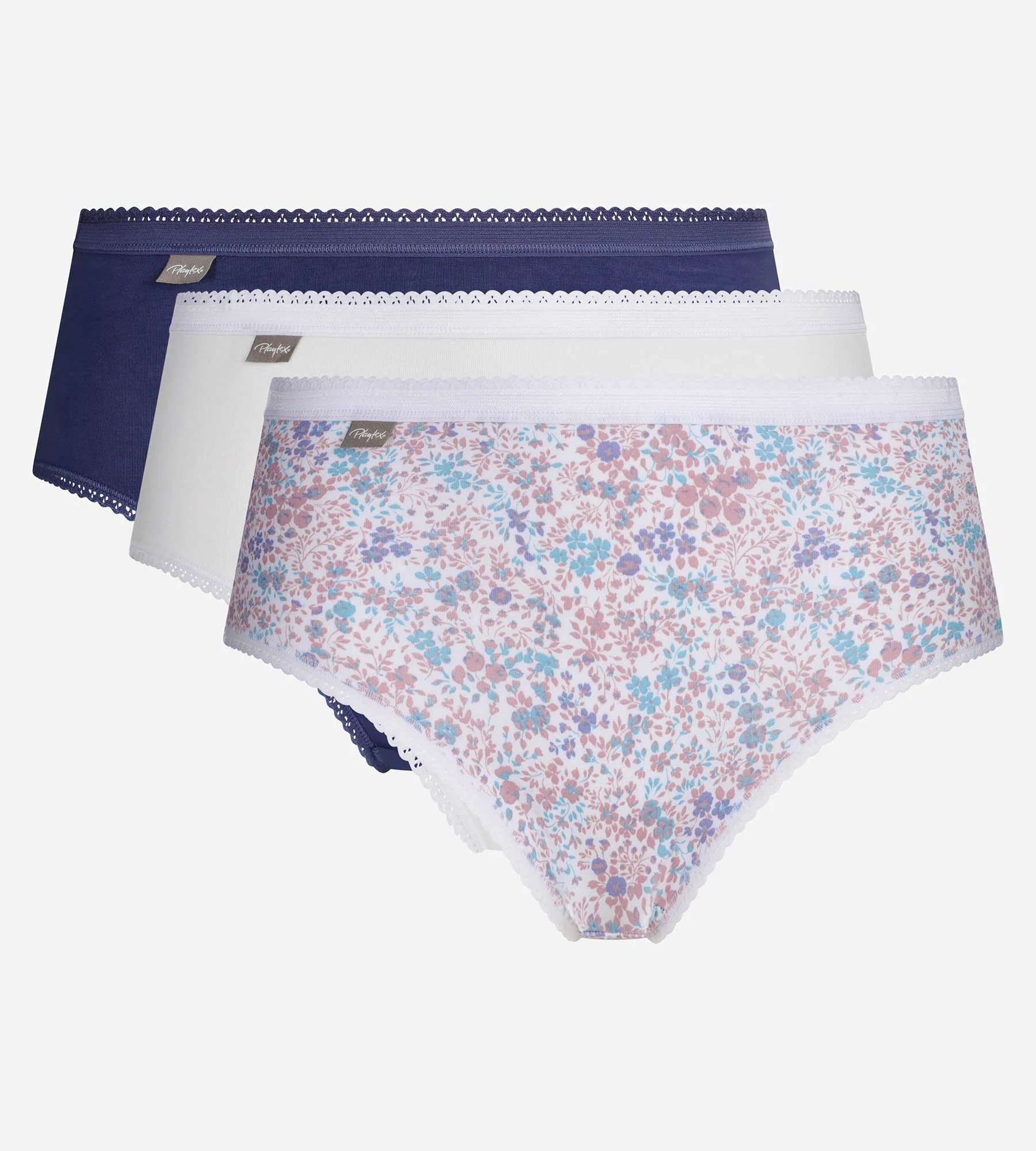 Lot de 3 culottes bleu cobalt, blanc et imprimé fleuri pastel Cotton Stretch - Image 5