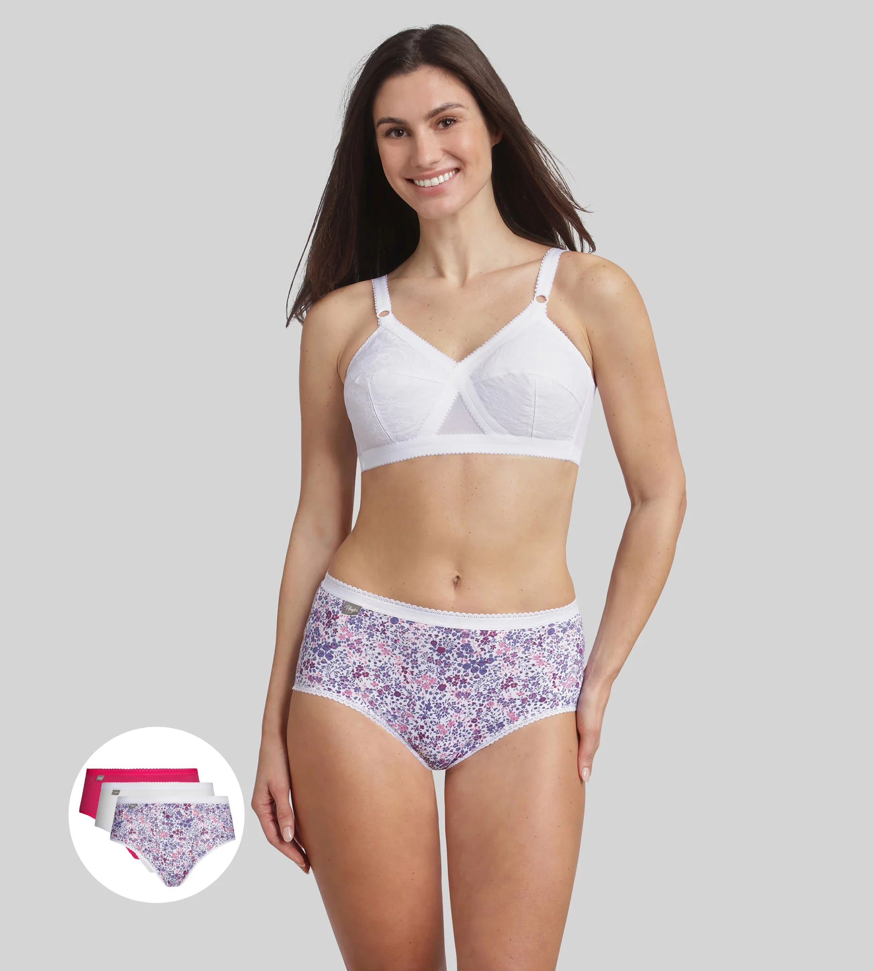 Lot de 3 culottes hibiscus, blanc et imprimé fleuri violet Cotton Stretch - Image 3