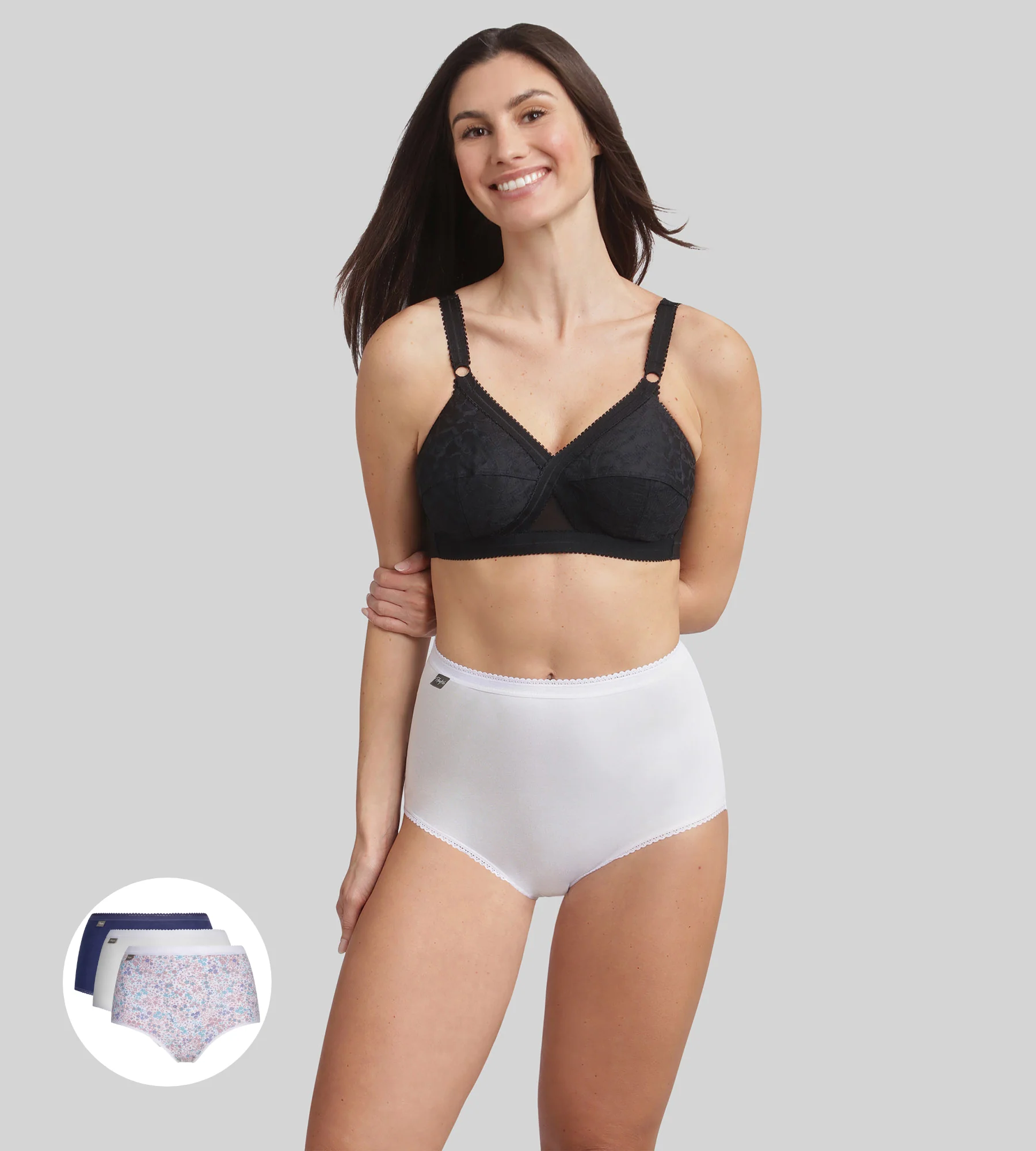 Lot de 3 culottes taille haute bleu cobalt, blanc et imprimé fleuri pastel Cotton Stretch - Image 3