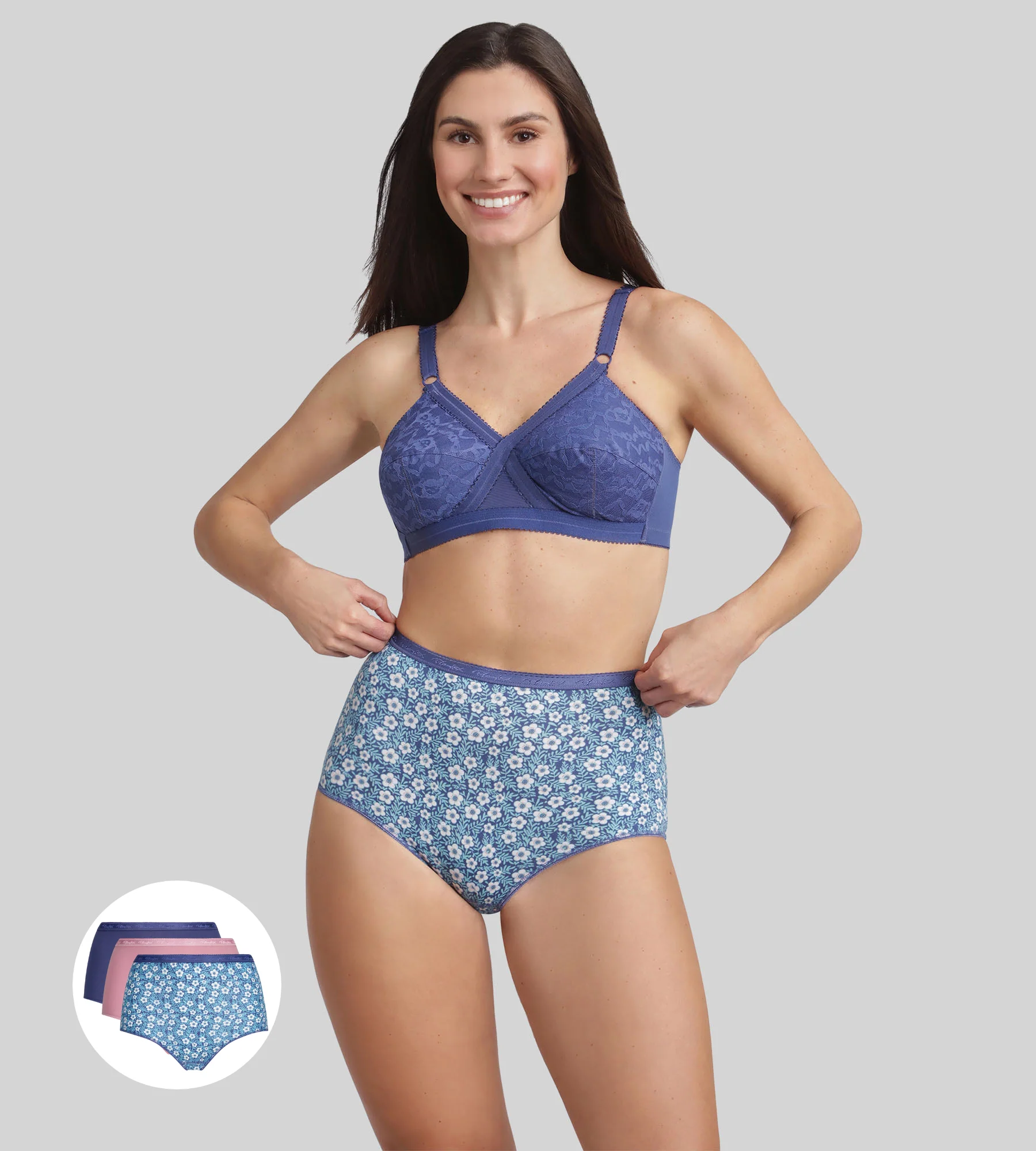 Lot de 3 culottes taille haute bleu cobalt, imprimé azur, rose orchidée Coton Bio - Image 3