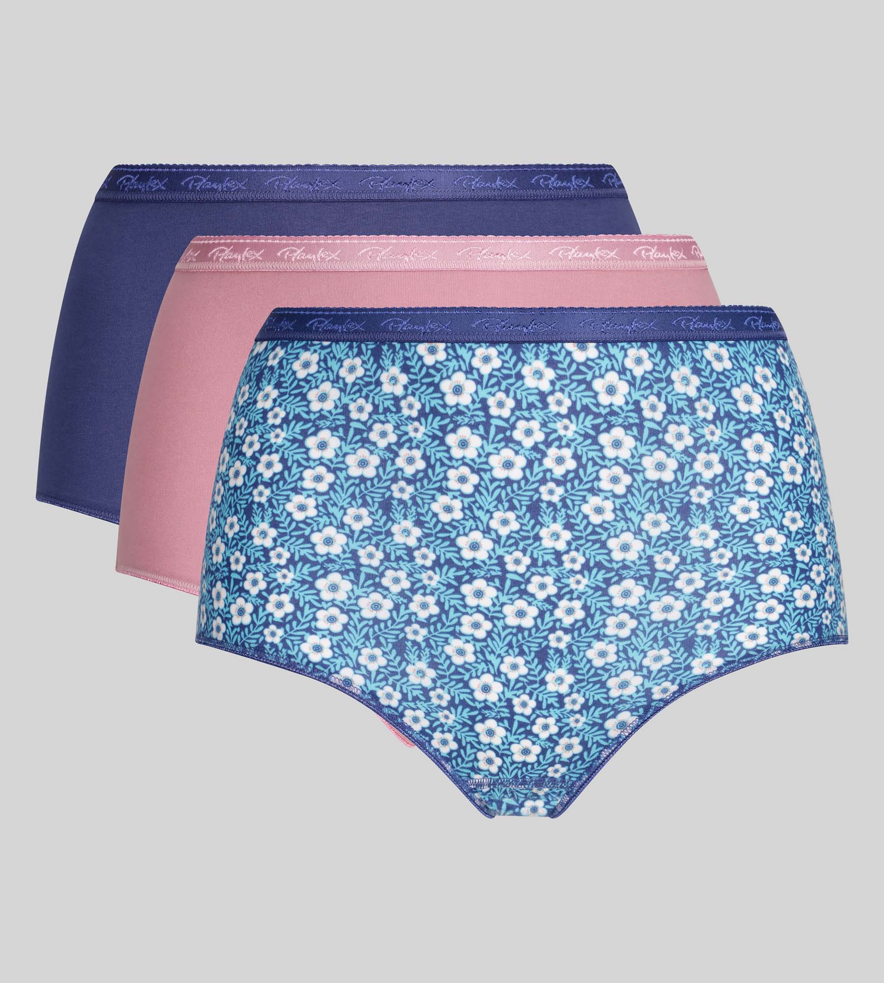 Lot de 3 culottes taille haute bleu cobalt, imprimé azur, rose orchidée Coton Bio - Image 5