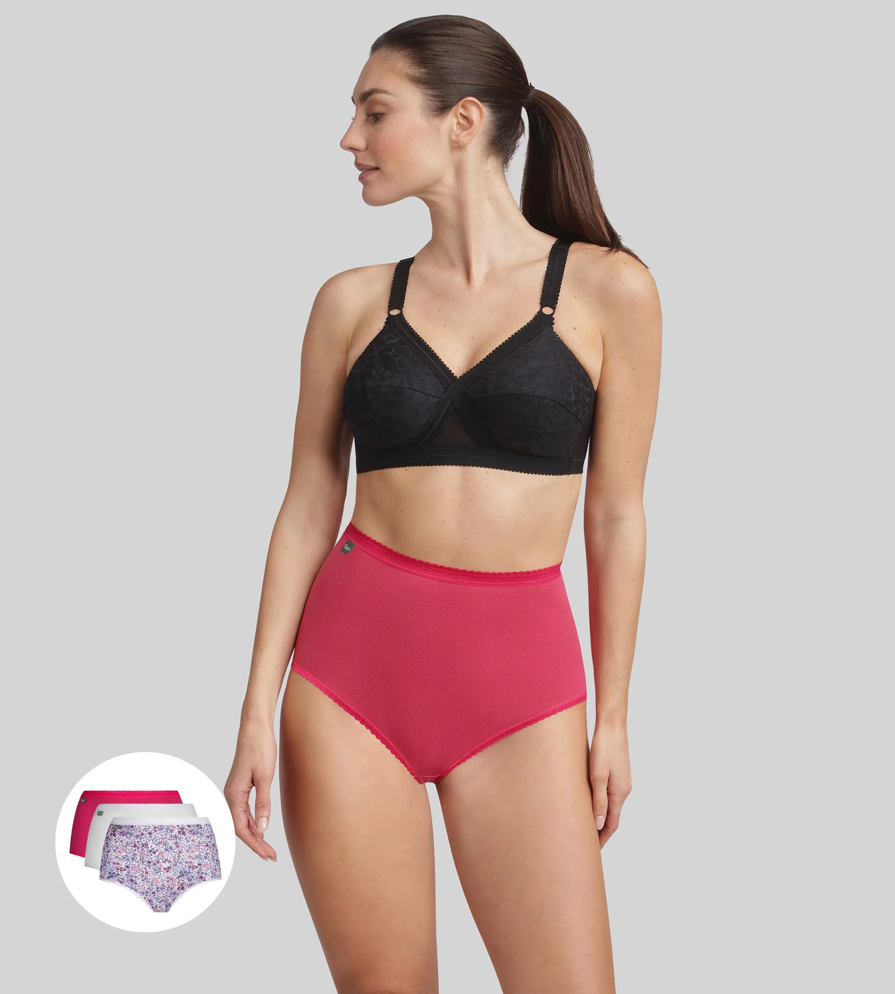 Lot de 3 culottes taille haute hibiscus, blanc et imprimé fleuri violet Cotton Stretch - Image 3