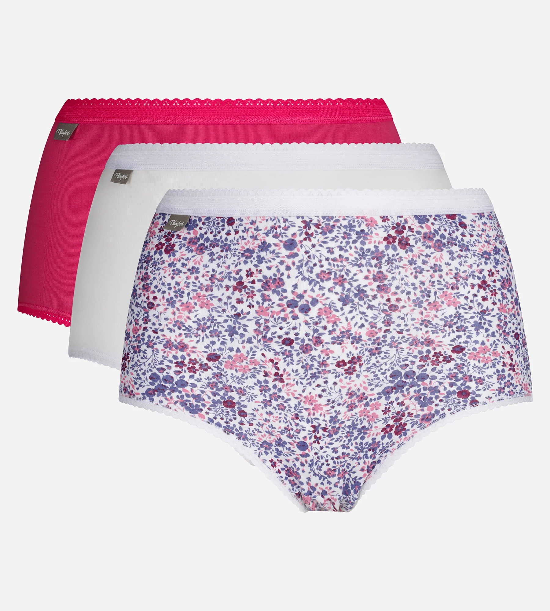 Lot de 3 culottes taille haute hibiscus, blanc et imprimé fleuri violet Cotton Stretch - Image 5